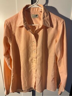 L.L. Bean Girls Orange Button Up  Collared Long Sleeve Shirt Size 14 Preppy